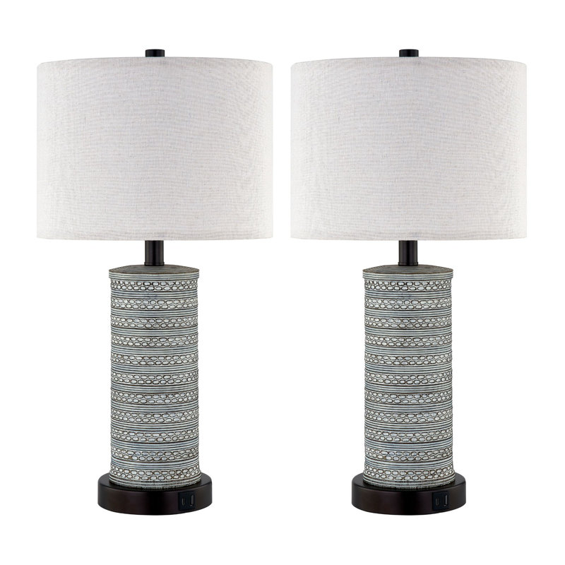 Josanna 23" Touch Control  Bedside Table Lamp Set with USB Ports, Bulbs