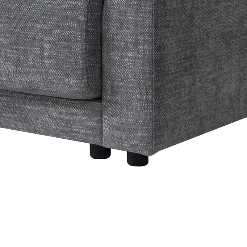 Modular Sectional Sofa with Storage Console and Movable Ottoman, Grey Chenille