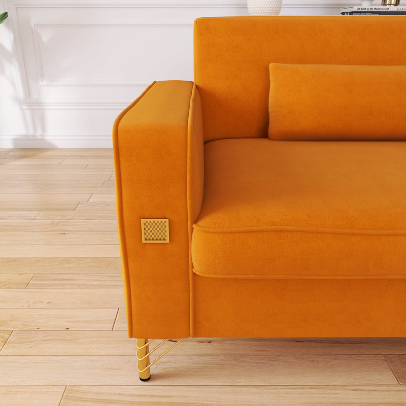 Canapé 85,63 po style Mid-Century moderne avec coussins moelleux et pieds en métal, Orange