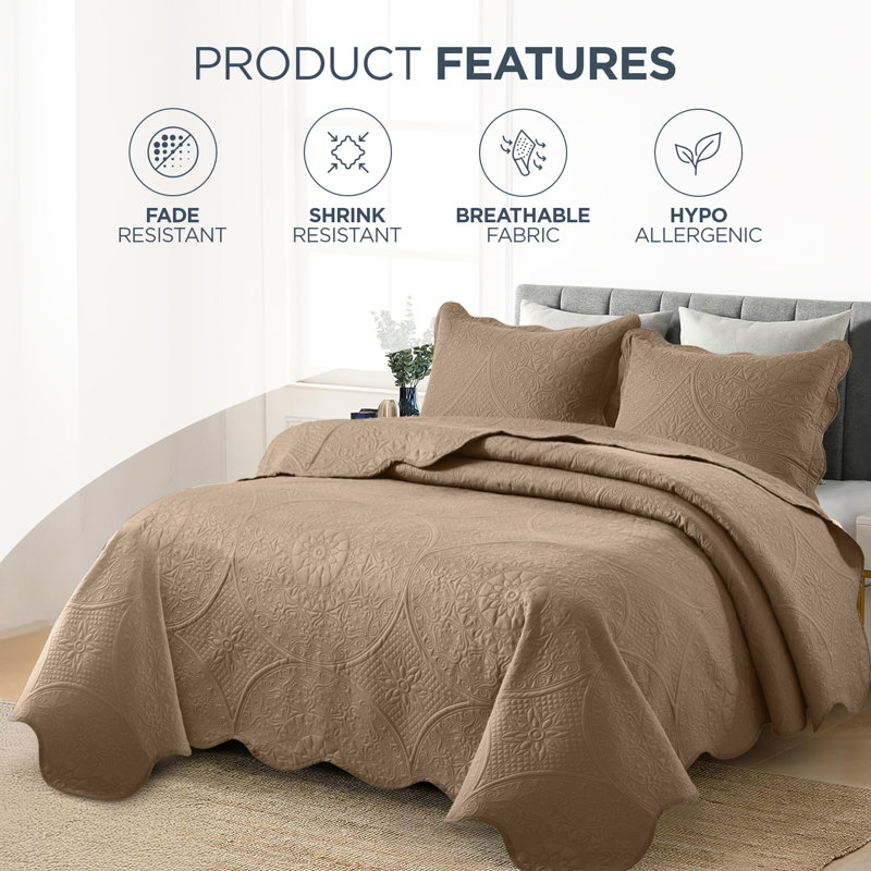Floral Embossed Quilted Bedspread Set – Soft Lightweight Microfiber Bedding with Pillow Shams, Reversible & All-Season Comfort