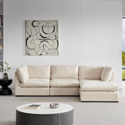 Draven Fabric Upholstered 3-Seater Sofa With Ottoman