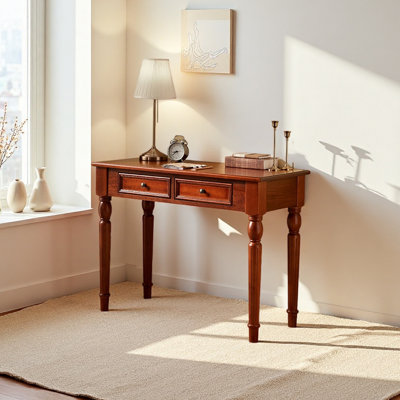 Bureau en bois massif avec poignées rétro en métal