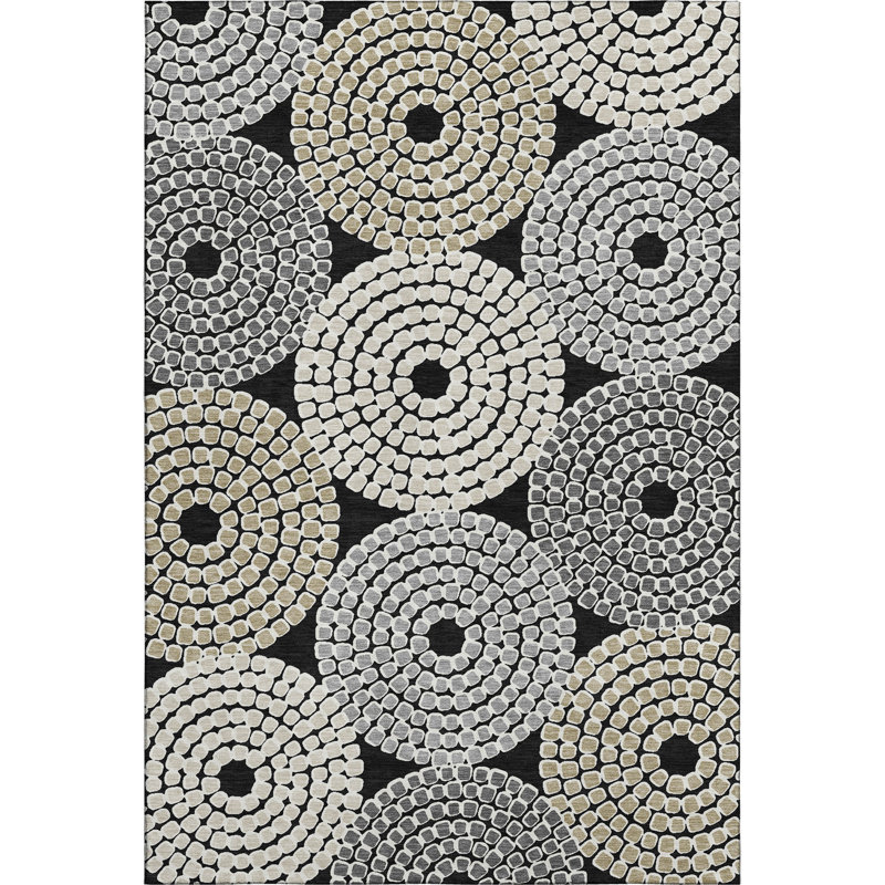 Tapis noir Prisco lavable à la machine de qualité supérieure, Rectangulaire 8 pi x 10 pi