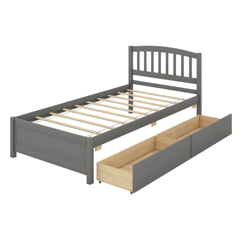 Maximisez l'espace de la chambre à coucher avec un lit plateforme simple, une structure en bois avec deux tiroirs, Gris
