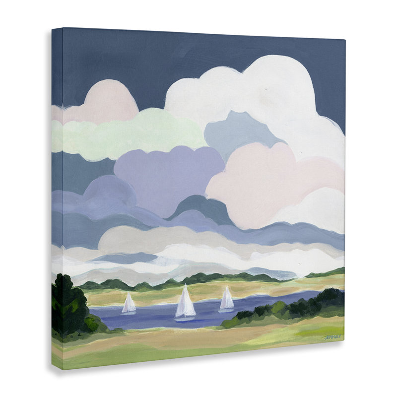 Art mural sur toile Lake voiliers avec nuages par Jennifer Brinley, H 36 po x l 36 po