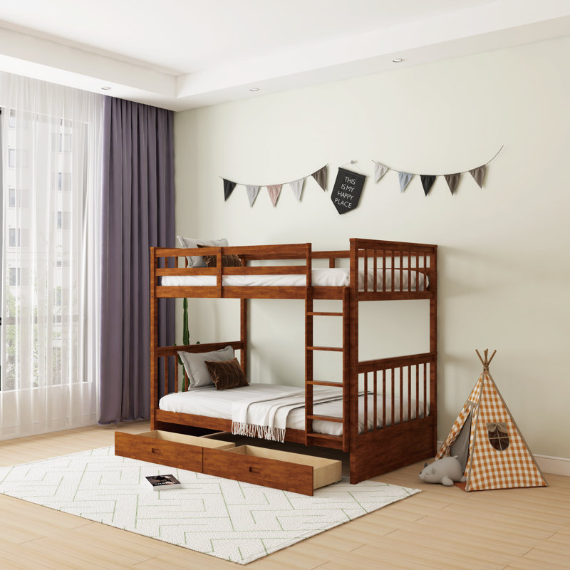 Eskill Kids Twin Over Twin Bunk Bed, Walnut