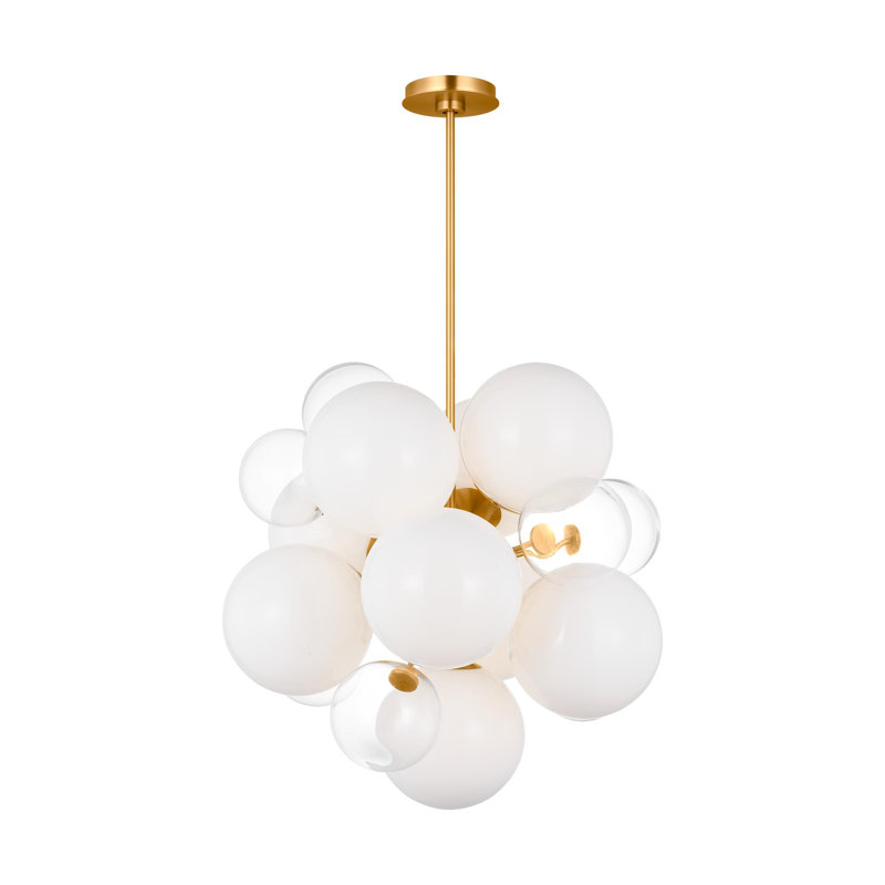 Burnished Brass Sputnik Chandelier with Milk and Clear Glass Shades