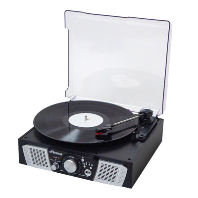 Système de table tournante 5-en-1 Victor HDV-1100 Lakeshore de Victor avec lecteur de disques, Bluetooth, lecture et enregistrement USB, radio FM et haut-parleurs stéréo intégrés - parfait pour les amateurs de vinyle et les amateurs de musique numér