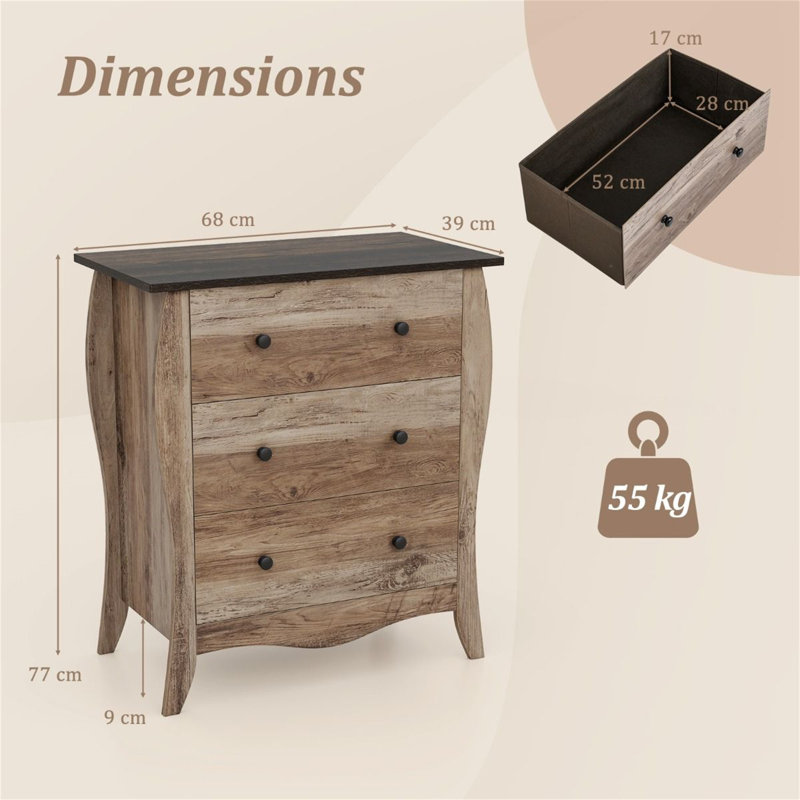 68 cm W Chest of 3 Drawers