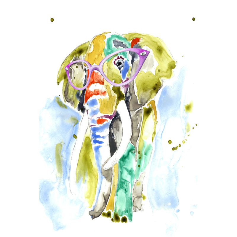 Smarty-Pants Elephant by Jennifer Goldberger - Painting, 46cm H x 30cm W, Wrapped Canvas