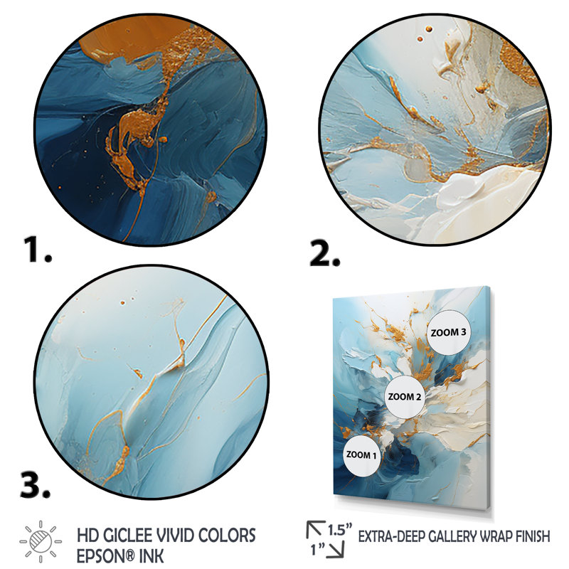 «Blue and Gold Ripple Symphony - Abstract Collages», art mural, Toile tendue, H 32 po x l 16 po x P 1 po
