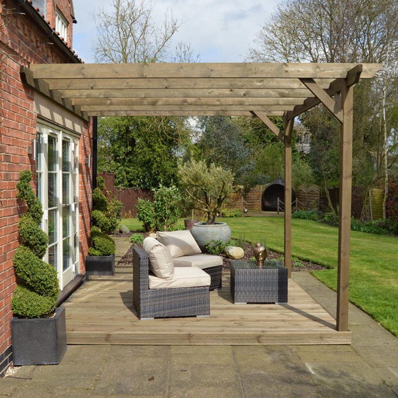 Wismar Wall Mounted 2.4m x 2.4m Wood Pergola, Rustic Brown