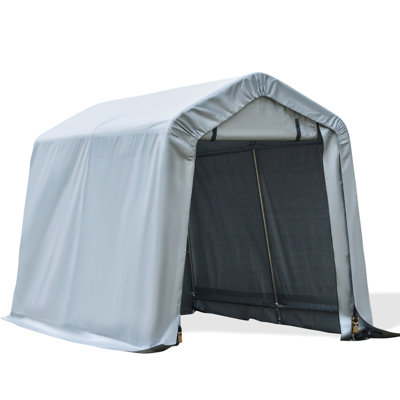 6' X 8' Portable Garage Storage, Heavy Duty With Cover And Double Zipper Doors, For Motorcycle Bike Garden Tools, Gray Carport, Zippered Grey