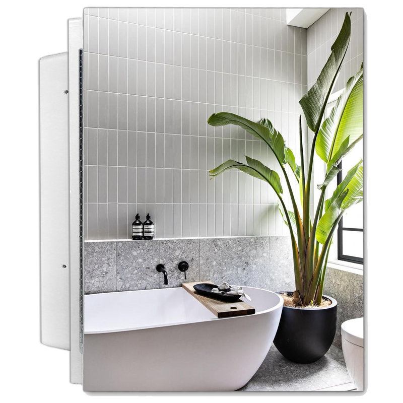  Miroir de rangement mural pour salle de bain Adaiyah l 13,75 po x H 18 po avec 2 tablettes réglables