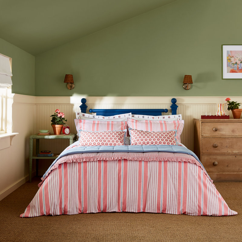 Siesta Stripe Cotton Percale Duvet Cover Set, King Duvet Cover + 2 Pillowcases
