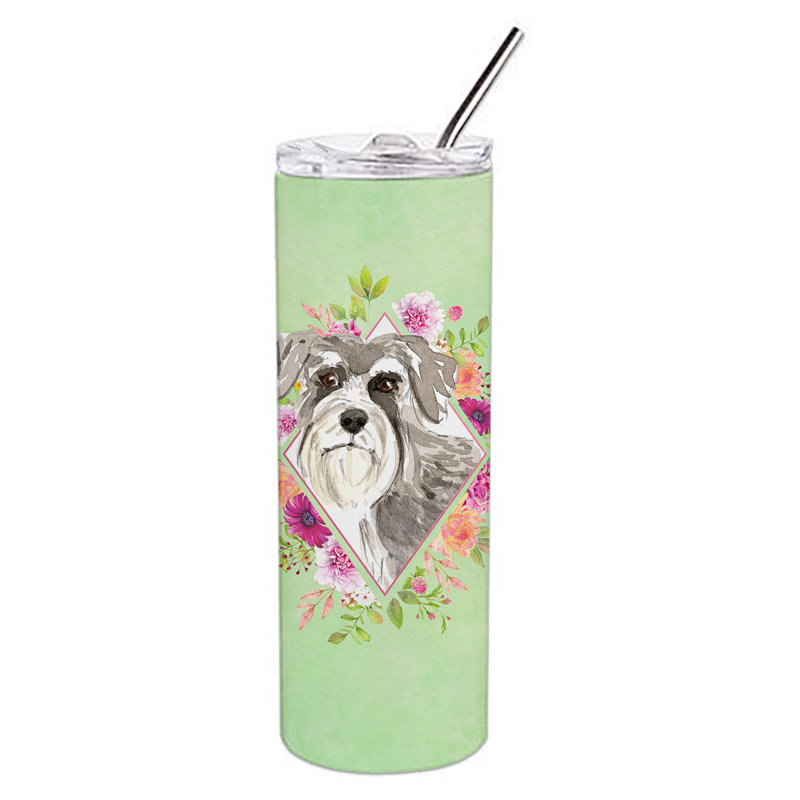 E23BF9F8391D466E9CA4F8DFEBD9A7DB de verre 20 oz à double paroi en acier inoxydable chiot, Schnauzer gris pâle, Vert