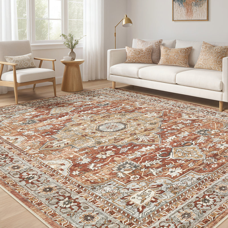 Tapis oriental lavable Aasen Boho - rouge / brun, Rouge / Brun, Rectangle 10 pi x 14 pi