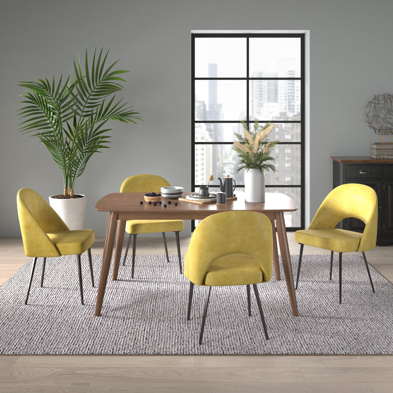 Ensemble de salle à manger Farias Mid-Century, Noyer foncé, Jaune