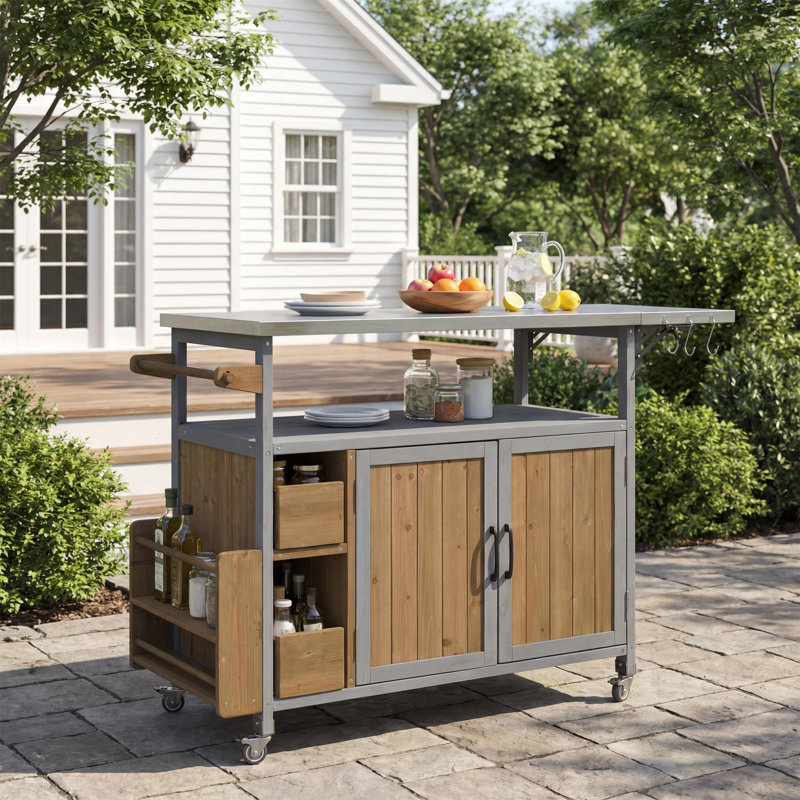 Chariot de cuisine pour l'extérieur 54,33 po, Blue Gray/Walnut Brown