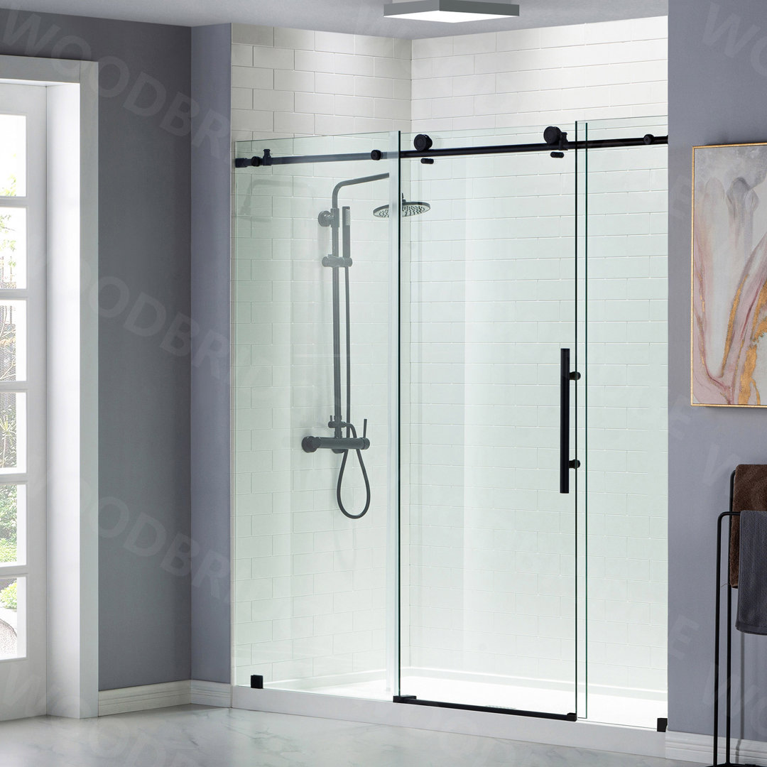 68-72" W x 76" H Three-Panel Single Sliding Frameless Shower Door with 3/8"(10mm) Clear Tempered Glass, Stainless Steel Accessories WoodBridge 