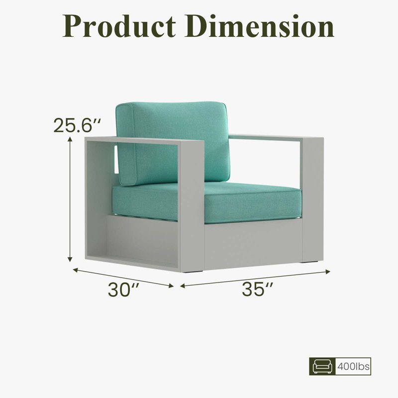 Chaise d'extérieur moderne en aluminium avec coussins, Coussin bleu sarcelle / structure blanche