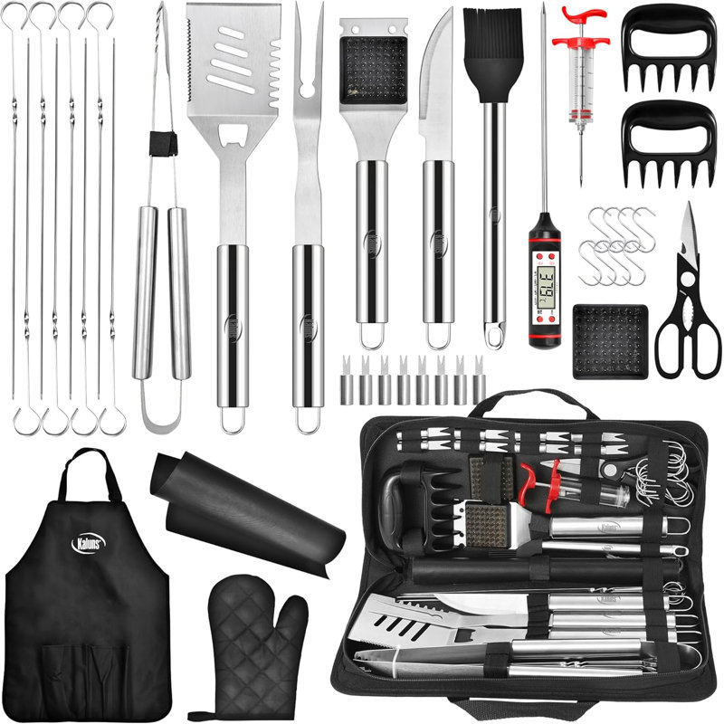 Ensemble d'outils de barbecue Kaluns, accessoires de barbecue en acier inoxydable robustes avec tablier et étui de rangement, ensemble de barbecue professionnel pour hommes, papa et barbecue dans la cour