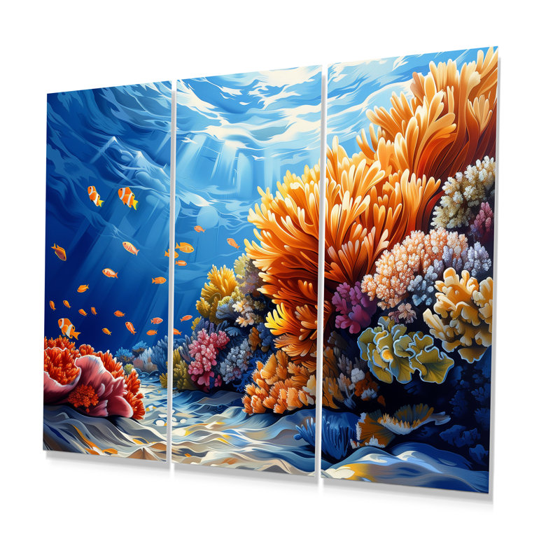 Grande barrière de corail brun-bleu II «Grande barrière de corail brun-bleu II» 3 pièces, Sans cadre