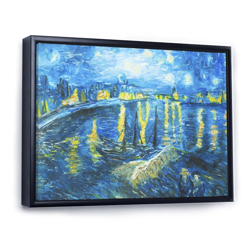 Van Gogh Style - peinture sur toile, H 12 po x l 20 po x P 1 po, Cadre flottant noir