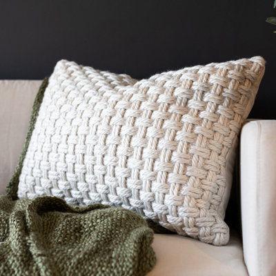 16x24 Knotted Filled Lumbar Pillow White