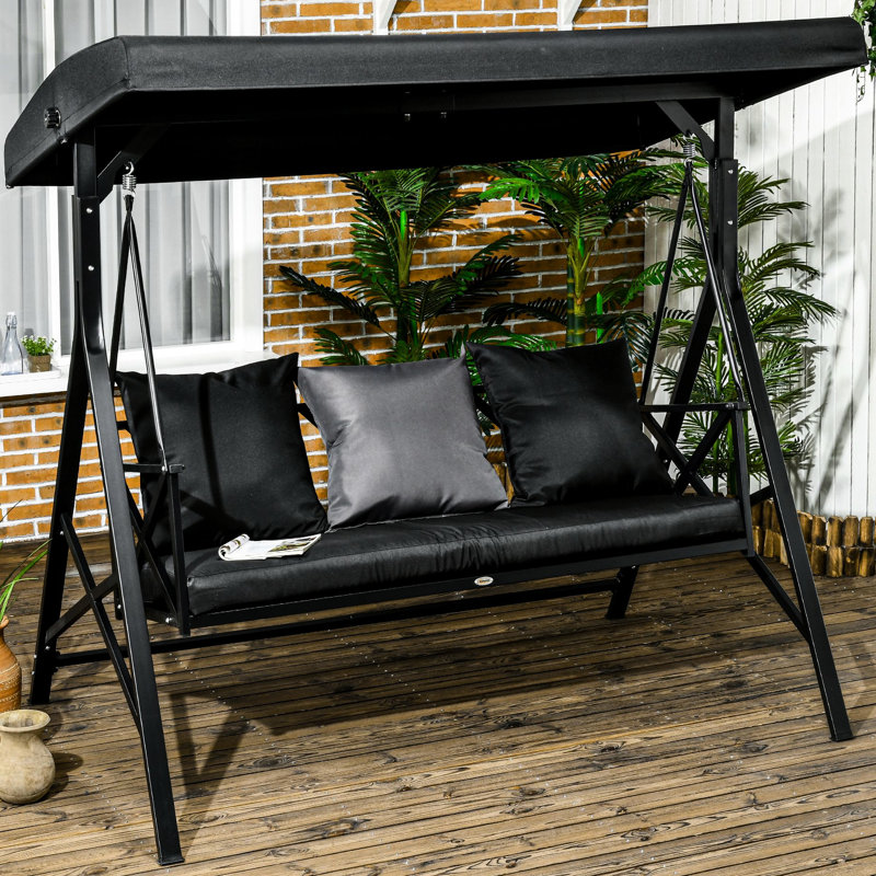 3 balançoires près de la piscine avec auvent et rembourrage de siège confortable, coussin réglable dans la cour à finition noire