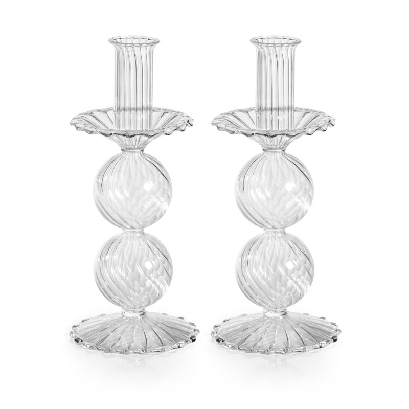 Ensemble de 2 bougeoirs en verre Adrienna Swirl, H 8,25 po x l 3,5 po x P 3,5 po