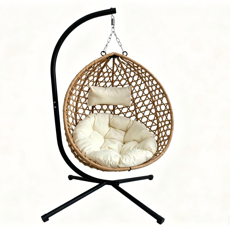 Fauteuil à œufs suspendu pliant en rotin avec support Pe, Naturel, Beige