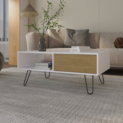 Table basse à 1 tiroir et pieds en épingle à cheveux