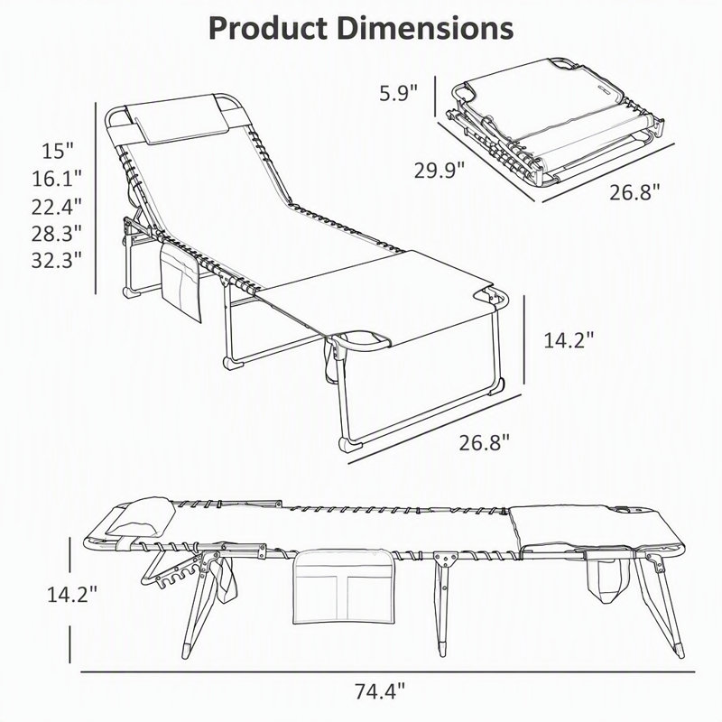 Outsunny Folding Chaise Lounge With 5-Level Reclining Back, Outdoor Tanning Chair With Reading Face Hole, Side Pocket & Headrest For Beach, Yard, Patio