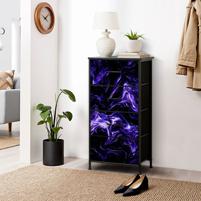 Commode pour commode de chambre à coucher pour commode bleu marbré ultra violet noir abstrait néon mauve vague Commodes et commodes en tissu