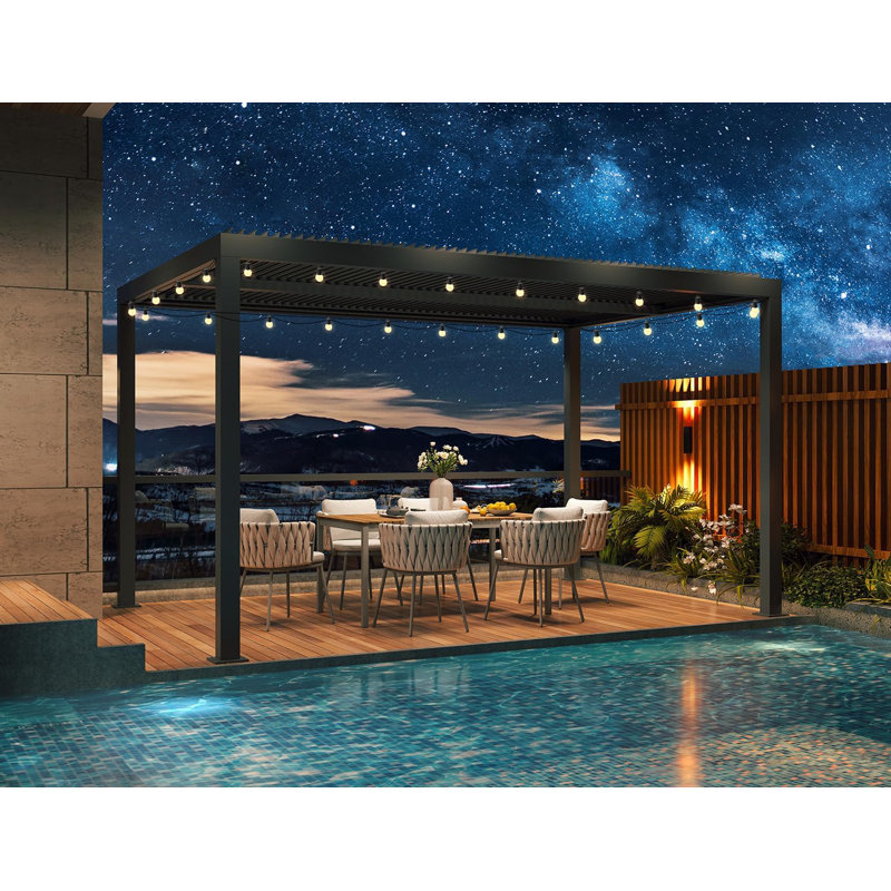 13 pi. L 11 pi. D Pergola en aluminium avec guirlandes de lumières de 48 pi