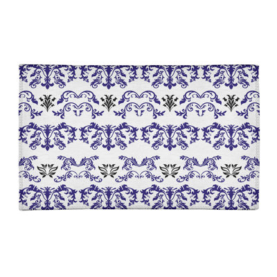 Tapis damassé blanc / bleu