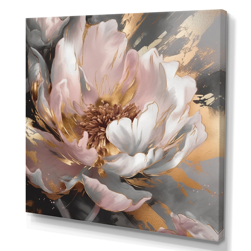 Marbre rose doré pivoine II, H 16 po x l 16 po, Toile tendue