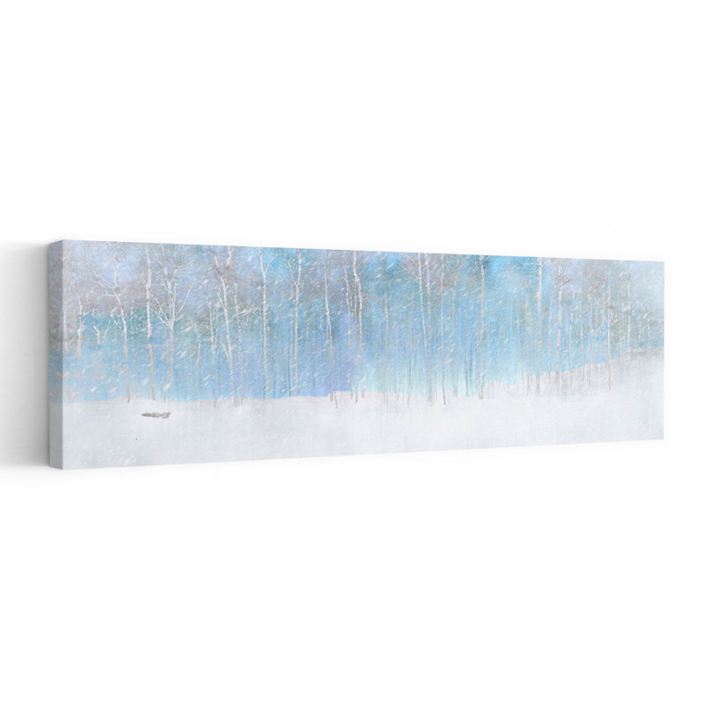 «Blue Winter Forest Peaceful Serene Tranquil Birch Forest Landscape», art mural, H 20 po x l 60 po