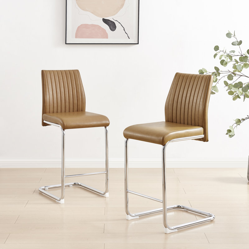Loren Upholstered Counter Stool with Metal Frame, Tan