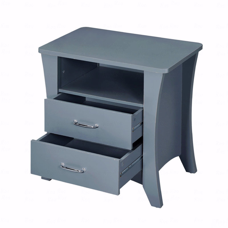 Table de chevet avec compartiment supérieur ouvert et 2 tiroirs, en gris