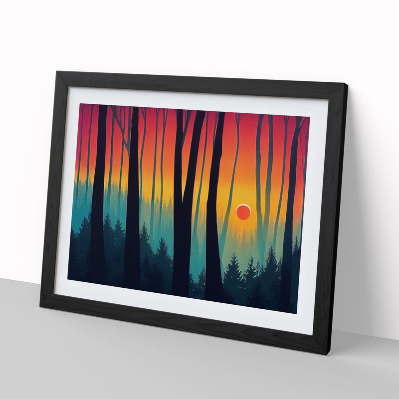 Bold Summer Forest Sunset Vol.4 - Single Picture Frame Print, 46cm H x 64cm W x 2cm D, Black Framed