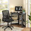 Ensemble de bureau d'ordinateur de coin 2 pièces et chaise de bureau ergonomique en filet, poste de travail de bureau en L avec tablettes de rangement et fauteuil de travail pivotant réglable avec roulettes, bureau d'écriture peu encombrant pour la chambre à coucher, les jeux et les petits bureaux-125372797