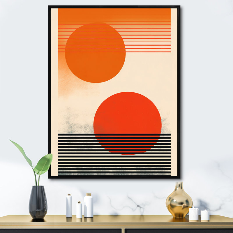 «Minimal Geometric Orange Bold Sunset» sur toile, Cadre flottant noir, H 32 po x l 24 po x P 1 po