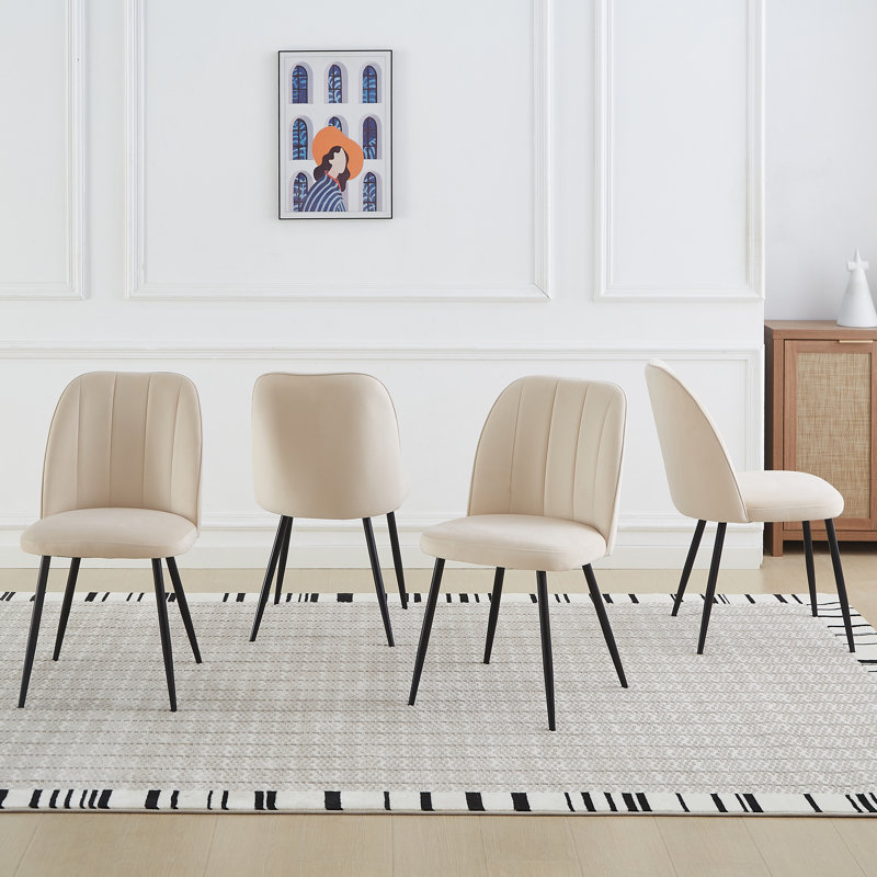 Barez Velvet/Suede Upholstered Armless Dining Chair with Adjustable Feet, Beige