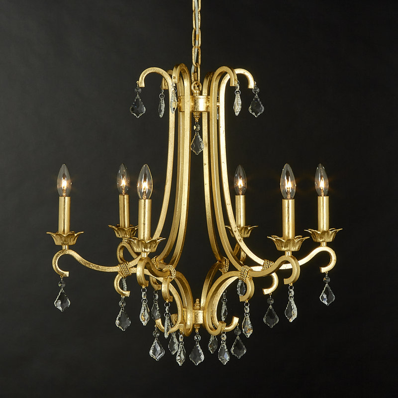 Lustre empire 6 lumières Bella, Feuille d’or