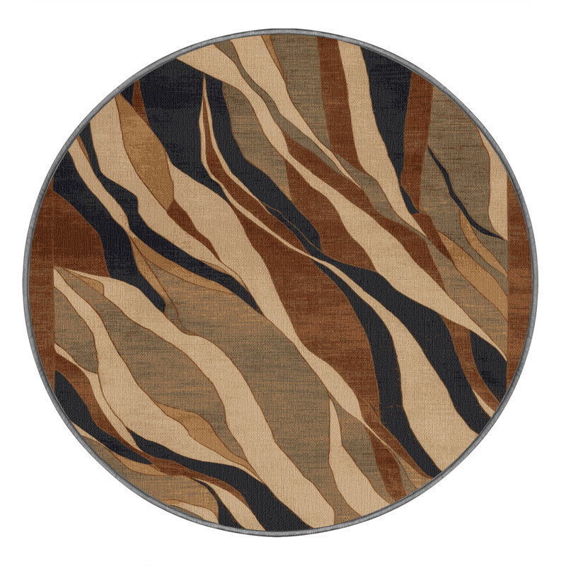 Machine Washable Persian Brown Area Rug, Round 5'