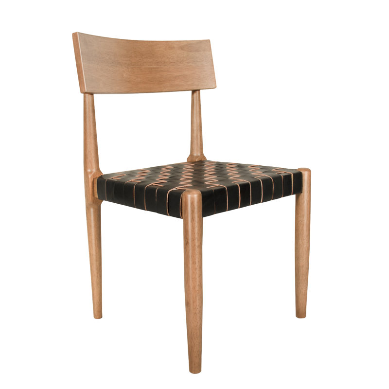 Wogina Solid Back Side Woven Genuine Leather Chair, Black