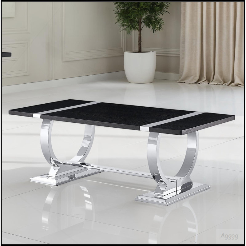 Table basse rectangulaire 1 pièce Trestle Base, Noir, argent