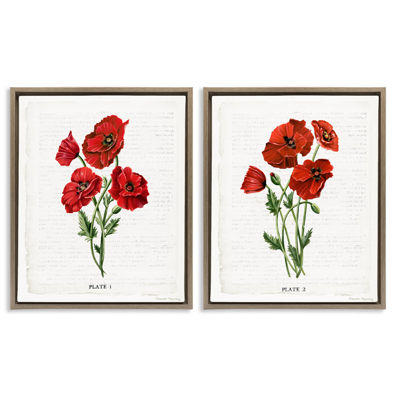 Ensemble de 2 toiles flottantes Poppy Bunch Study, conception par Danielle Murray, H 31 po x l 25 po